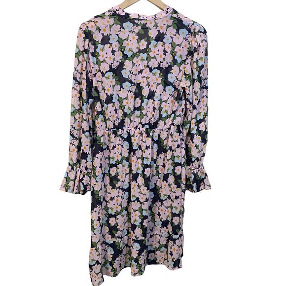J.Crew Mercantile Drapey Tie-front Dress Long Sleeve Light Pink Floral Sz S - Picture 2 of 14
